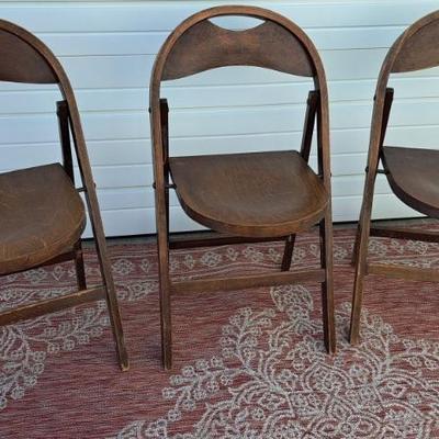 3 Vintage/ Antique Folding Chairs In Solid Wood