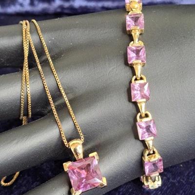 Gorgeous Gold Over Sterling Purple Sapphire Necklace And Bracelet Set