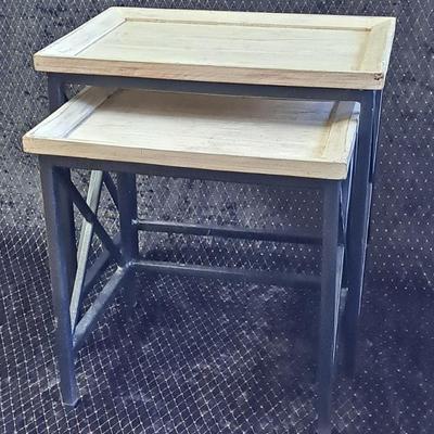 Industrial Style Distressed Finish Pair Of Nesting Tables