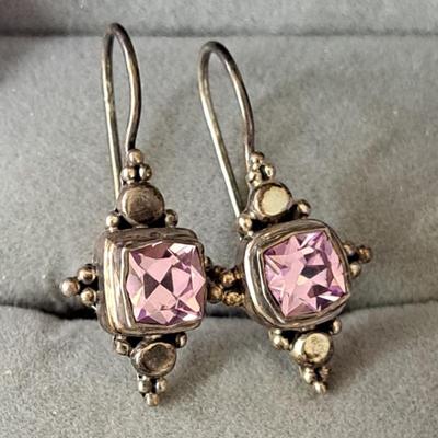 Beautiful Sterling French Wire Earrings With Pink Sapphires 