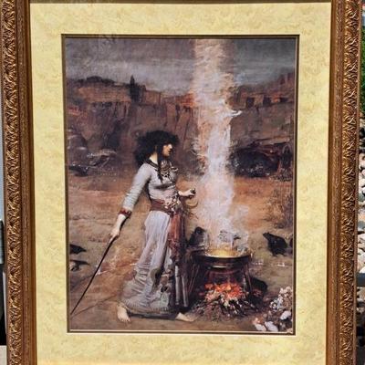 Magic Circle ( The Witch ) By John William Waterhouse Framed And Matted Print On Canvas 28 X 36