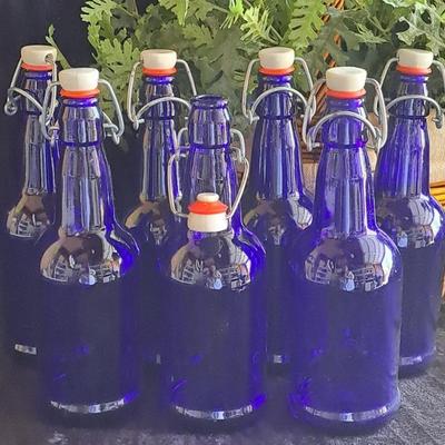 7 Cobalt Blue 16 Oz Bottles With Ceramic Stoppers