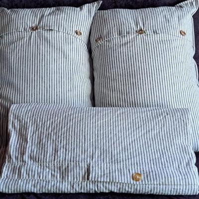 Linen Blend Seersucker Gray And Cream Queen Duvet Cover And 2 Pillow Covers With Wamsutta Pillows