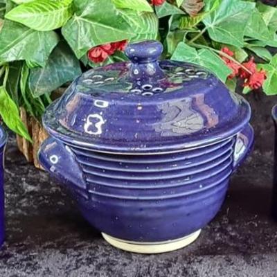 Pair Of Fiesta Cobalt O- Ring Mugs And Uncommon Goods Microwave Veggie Steamer With Deep Blue Glaze