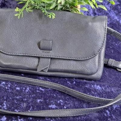 Lucky Brand Black Pebble Grain Leather Convertible Shoulder Bag/ Clutch 