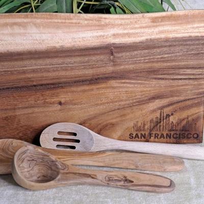 Gorgeous Asian Walnut Cutting Board By Tuckahoe Hardwoods  And Pair Of Hand Hewn Spoons