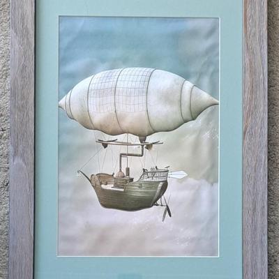 Beautifully Framed And Matted Steampunk Air Balloon Print On Cancas