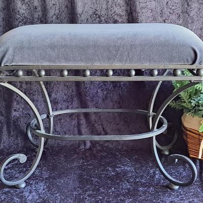 Charcoal Gray Velvet Covered Wrought Iron Footstool