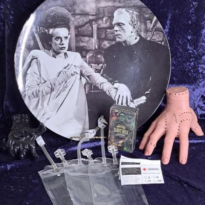 Monster Tarot, Thing From The Adams Family, Frankenstein Platter, Clawed Hand & 3 Blood Bag Drink Pouches