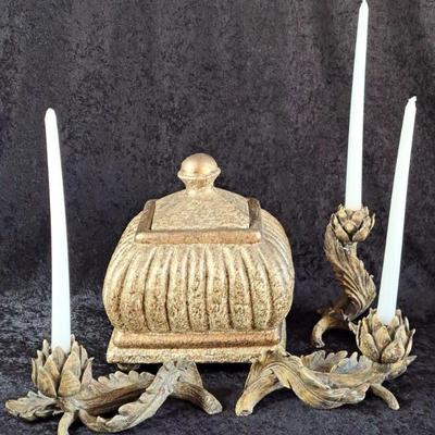 Decorative Box And Leaf & Flower Candle Holders