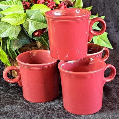 Set Of 4 Fiesta Scarlet O- Ring Mugs