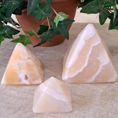 Trio Of Vintage Egyptian Alabaster Pyramids