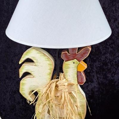 Charming Wood Rooster Lamp
