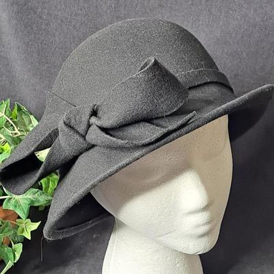 Large Bow Cloche Style Wool Hat By C.C.