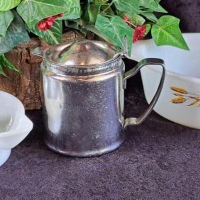 Vintage Trio: Fire King Wheat Pattern Casserole, Federal Glass Milk Glass Citris Juicer & Stainless Creamer