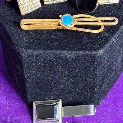 Vintage MCM Style Cufflinks, Tie Clip, And Virgin Mary Money Clip