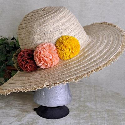 Fun Summer Straw Hat With Colorful Straw Flowers