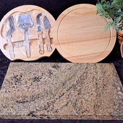 Granite Charcuterie/ Cutting Board And NWOT Wood Cheese Board With Utensils