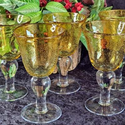 Set Of 5 Artland Iris Fizz Citrine Goblets