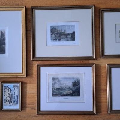 Gallery Wall Of Vintage Gold Framed English Architecture Prints