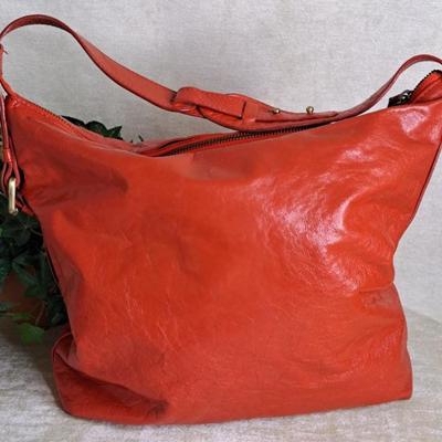 Gorgeous Persimmon Color Latico Leather Hobo Style Bag
