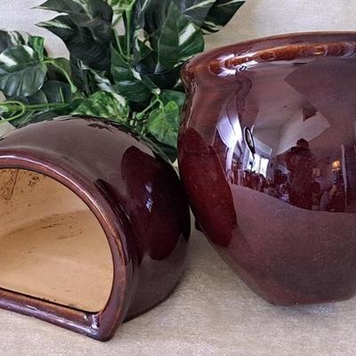 Pair Of Brown Glazed Hanging Wall Pots