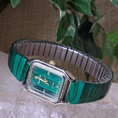 Vintage Santa Fe Malachite Gold Tone Watch