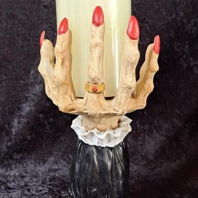 NWOT Fabulous Hand Painted Resin Witch's Hand With Battery Candle