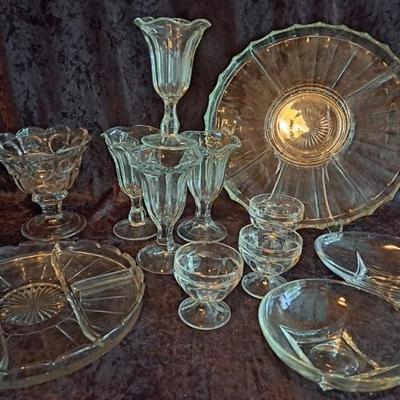 Vintage MCM Glassware: Soda Fountain Glasses, Sundae Cups, Divided Platters And Candy Dishes