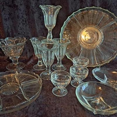 Vintage MCM Glassware: Soda Fountain Glasses, Sundae Cups, Divided Platters And Candy Dishes