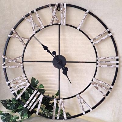 Beautiful Rustic Steampunk Style Clock With Distressed, Painted Wood Numerals 26 Inches In Diameter