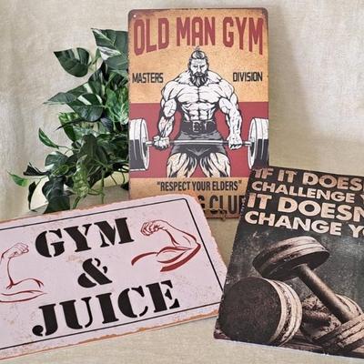 NWOT Trio Of Tin Signs For Your Home Gym