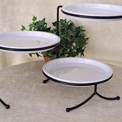 Pier 1 Porcelain Swivel Three Tier Serving Tray/ Cake Stand