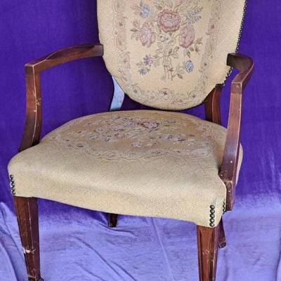 Vintage Empire Style Chair With Floral Tapestry Upholstery