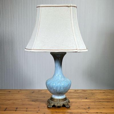 MURANO BLUE GLASS LAMP | Murano blown glass vase lamp with brass base. - h. 28 x dia. 7 in

