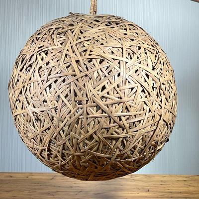 OVERSIZED DECORATIVE WICKER BALL FIXTURE | Contemporary chic style, interlaced wicker over metal wire frame with wicker handle on top,...