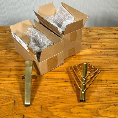 (8PC) TWO SETS BRASS TABLE LEGS | Including a set with three tubular supports on a round leg and a set with brushed finish tubular set 7...