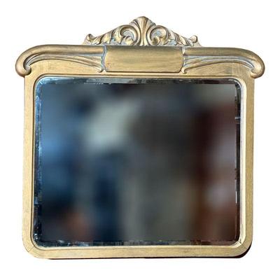 ART DECO SCROLL MIRROR | Gilt decorated art deco rectangular mirror with beveled glass, great look! - w. 35 x h. 33 in

