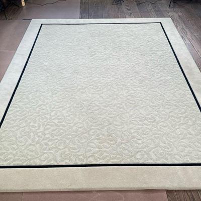 FABRICA CREAM AREA RUG | Having floral pattern in center with cream backing and dark navy border. - l. 144 x w. 108 in

