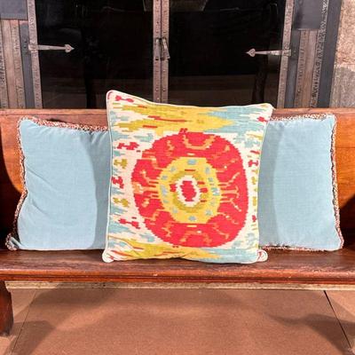 (3PC) PAIR OF VELVET PILLOWS TOGETHER WITH AN IKAT PILLOW BY RYAN STUDIO, 3 PIECES | Pillows are on the heavier side, which allow them to...