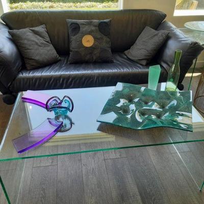 All glass coffee table with matching side table