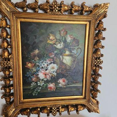 Mid Century Still Life with vintage gilded frame