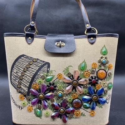 Vintage Bejeweled Country Flowers Purse