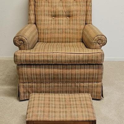 Mid Century Plaid Tufted Armchair w/ Ottoman