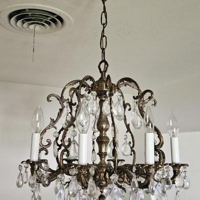 Vintage Bronze-Tone & Crystal 6-Arm Chandelier