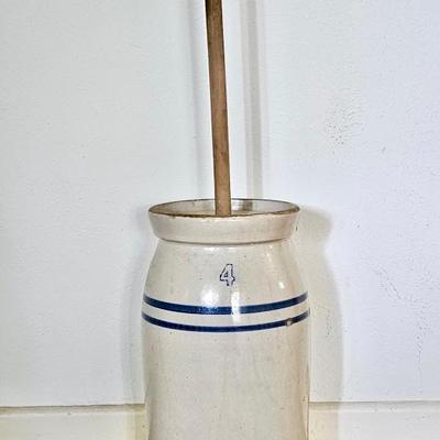 Antique Salt Glazed Butter Churn, Crock #4