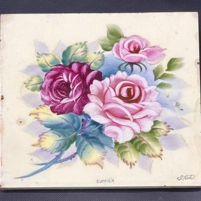 Ceramic 'Summer' Tile with Pink Roses