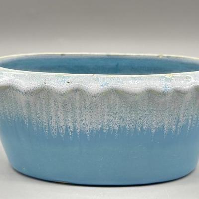 Vtg. McCoy Pottery Blue & White Drip Glaze Planter