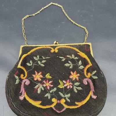 Floral Evening Bag w/ Gold Tone Trim