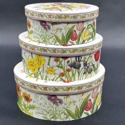 (3) Round Nesting Boxes w/ Flowers